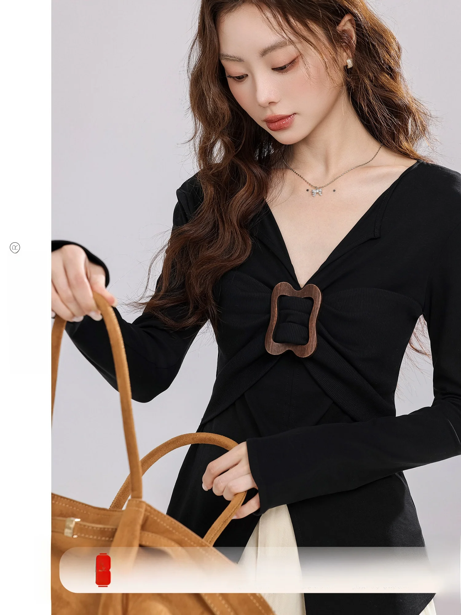 

Женский топ Bla V-ne Long Sve T-irt, осенний, новый, в стиле ретро, с разрезом, из смесовой хлопковой ткани