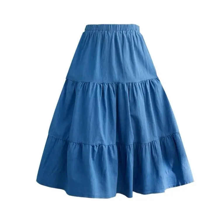 2026 Spring Summer Ruffled pleated jeans skirt Women\' long Skirt High Waist Denim Skirts black blue jeans skirts vintage clothes
