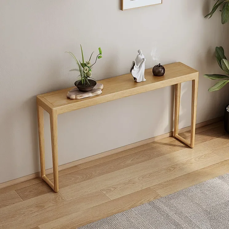 Solid wood table, high-end wall table, ultra-narrow art strip case, opposite the door to the home, new Chinese entrance