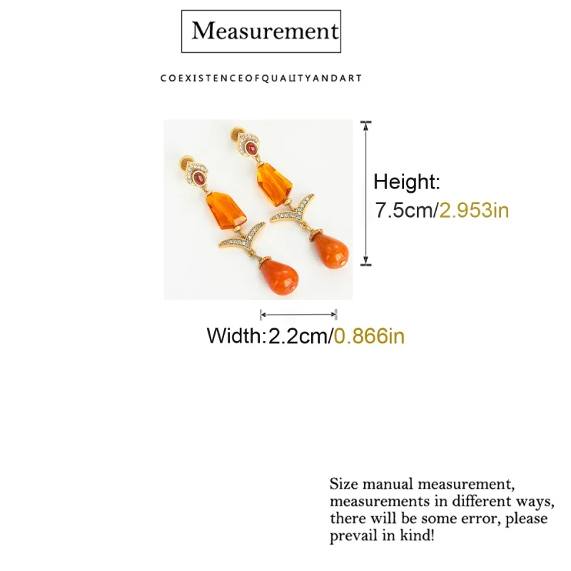 خمر البرتقال الزجاج إسقاط أقراط دمعة ليف حجر الراين الحجر الطبيعي طويل معلق للمرأة اكسسوارات بوهيميا حفلة 2025