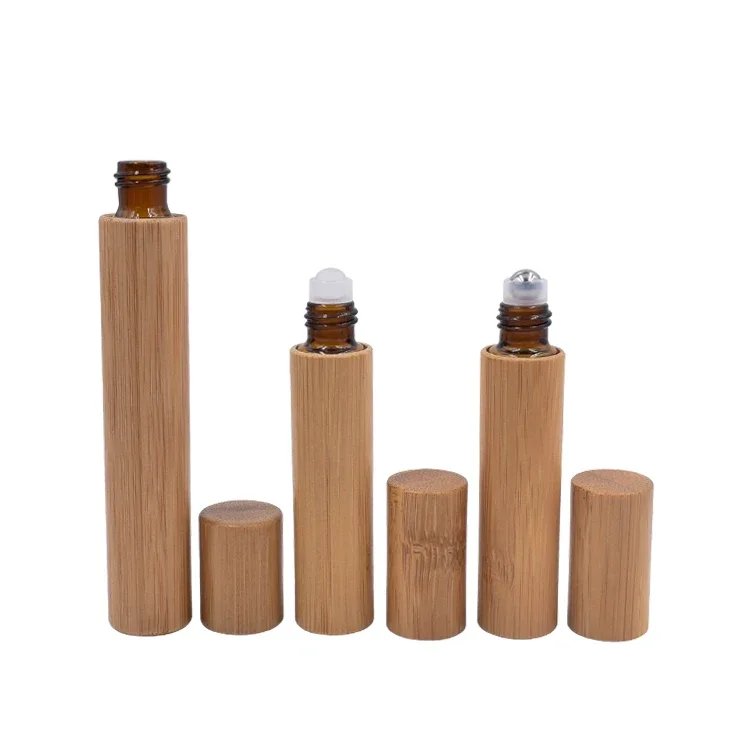 

whosesale Bamboo Wood Perfume Empty Bottle Portable Stainless Roll Ball Perfume Aromatherapy Bottle Oil Gems Ball Roller Bottle