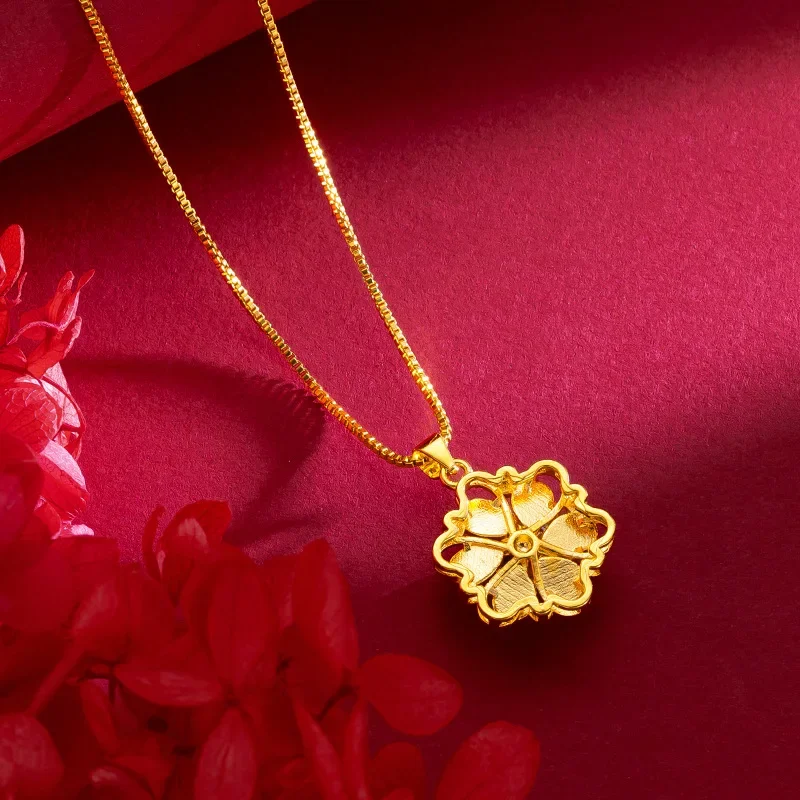

9999 Real Gold 24K Flower Necklace Women's Pendant New Gold Retro Niche Design Flower Necklace Collarbone Chain