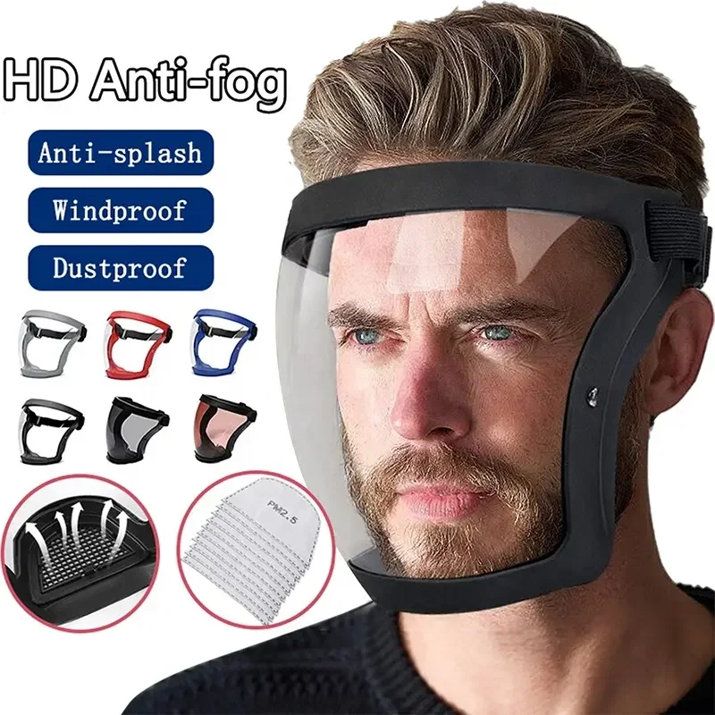 HD Safety Glasses, Reusable Dustproof Anti - fog Kitchen Protection Anti - splash Mask With Filters, Transparent Full Faceshield