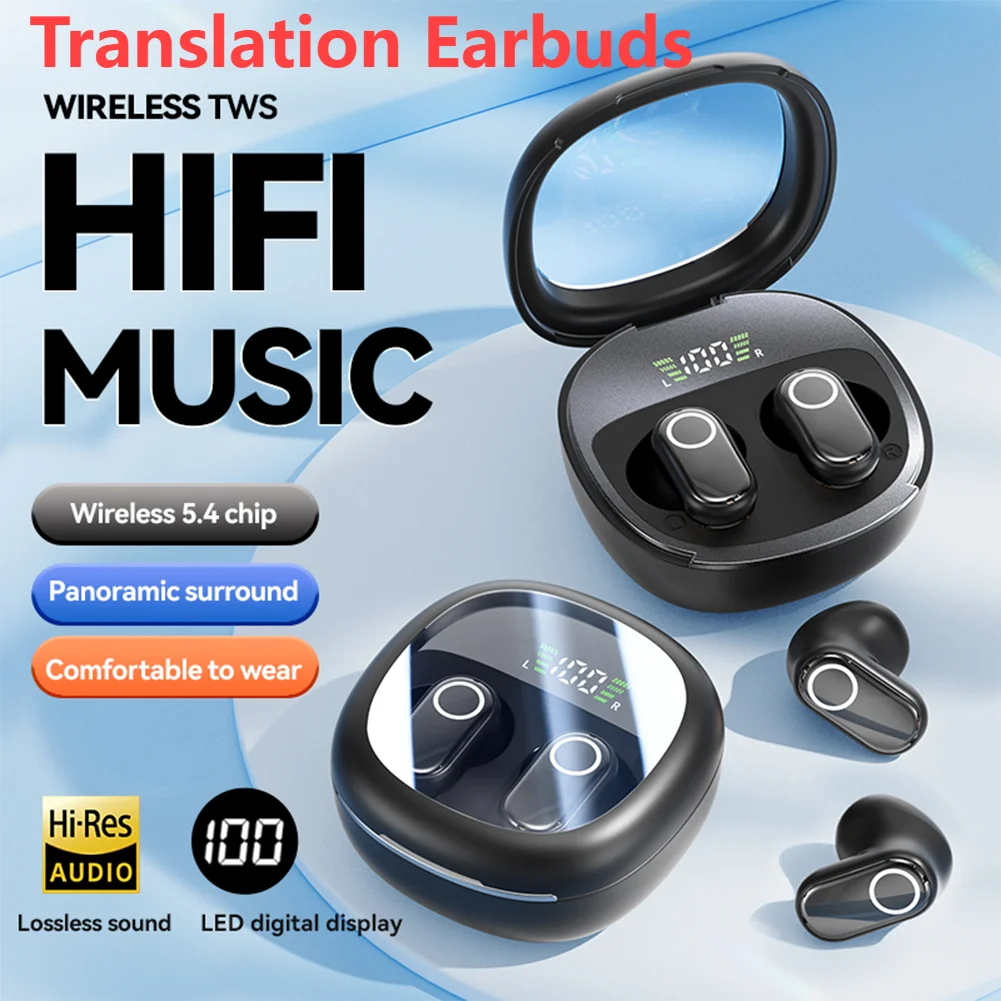 Translation Earbuds Real Time AI Translator Noise Reduction HIFI Lossless Sound 144 Languages High Accuracy Smooth Translator