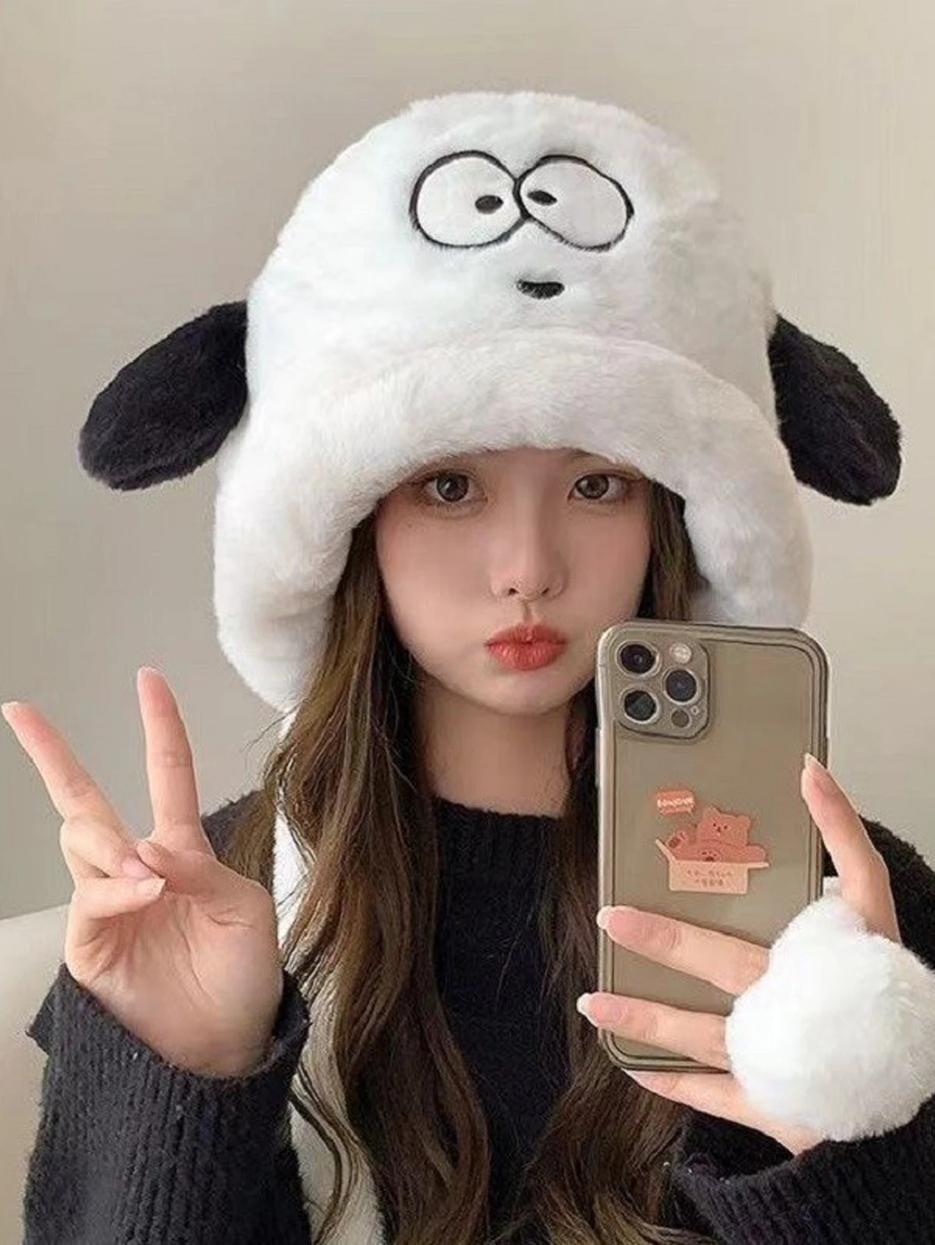 Autumn and Winter Women's Warm Plush Hat Versatile Cycling Dog Big Head Circumstance Cold resistant Lei Feng Hat