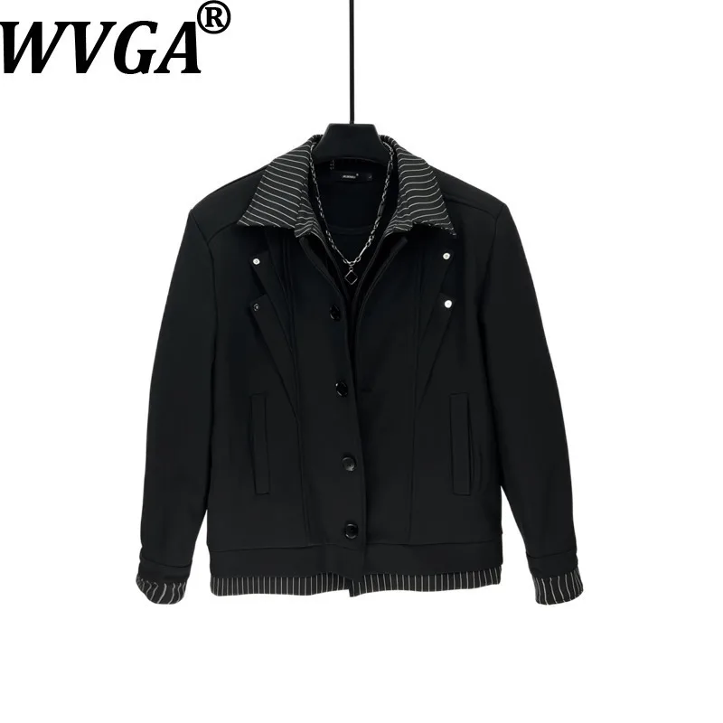 

WVGA Autumn Winter New Men Fake Two-Piece Striped Trendy Turn-Down Collar Jackets Niche Chic Casual Padded Shoulder Coats W16579