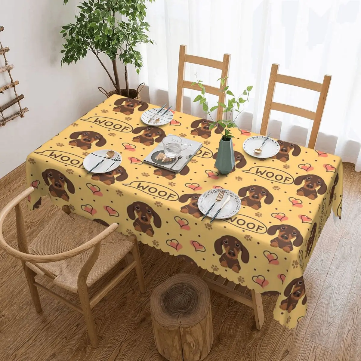 Love Chocolate Dachshund Sausage Dog Customized Rectangular Tablecloth Oilproof Table Cover for Dining Events Table Cloth