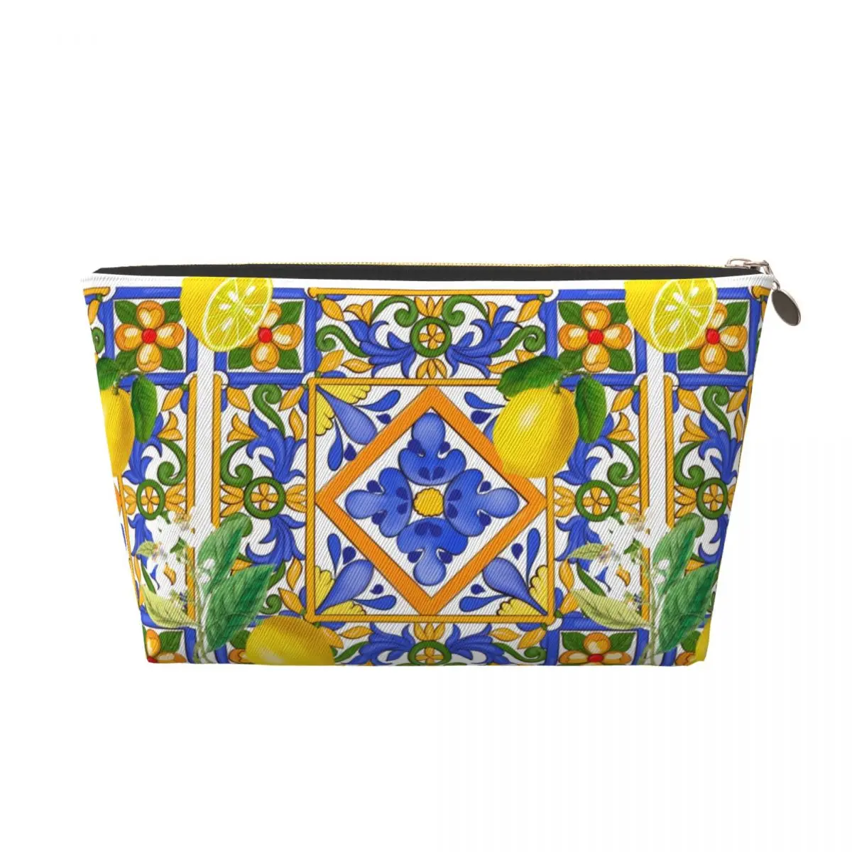 Personalizzato mediterraneo estate frutta limoni piastrelle borsa da toilette da viaggio per le donne trucco organizzatore cosmetico Beauty Storage