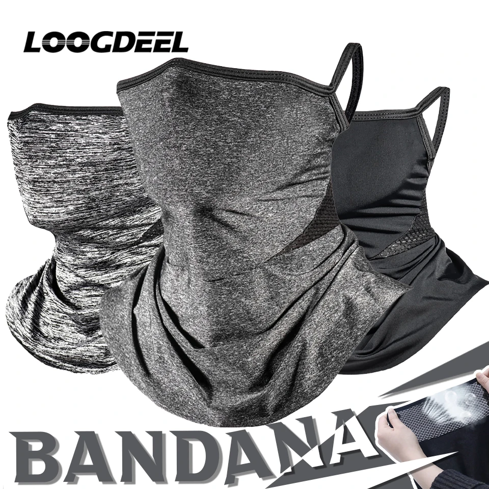 LOOGDEEL Outdoor Dustproof Sunscreen Bandana Half Face Mask With Earloop Motorcycle Cycling Mask Ice Silk Fishing Headgear