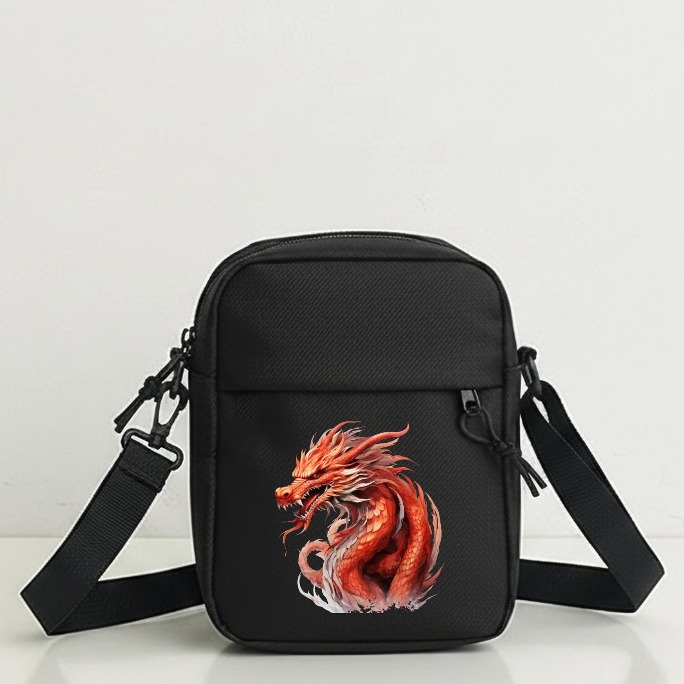 Stylish Dragon Pattern Crossbody Bag for Men Lightweight Multi-Pocket Shoulder Bag Adjustable Strap for Outdoor Travel Cycling