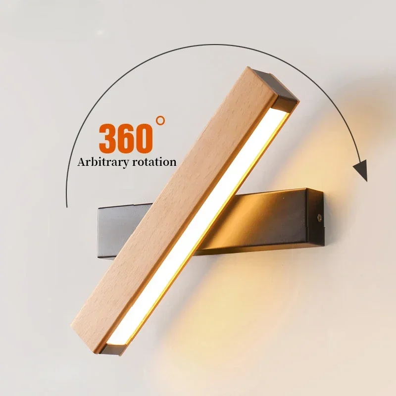 Nordic Rotatable Wall Lamp Solid Wood LED Adjustable Bedside Study Reading Light Home Decor Simple Lighting
