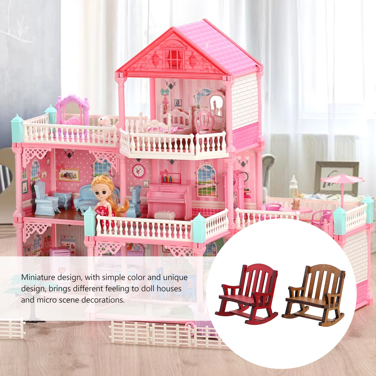 2pcs 미니어처 의자 나무 크리스마스 흔들 의자 인형 집 가구 홈 장식 어린이 놀이 집 테이블 장식