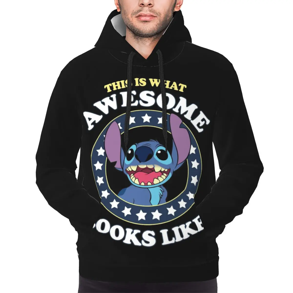 Awesome Stitch Kawaii Hoodie For Men Women Pullover Long Sleeve Sweatshirts Drawstring Hooded Shirt with Kanga Pocket