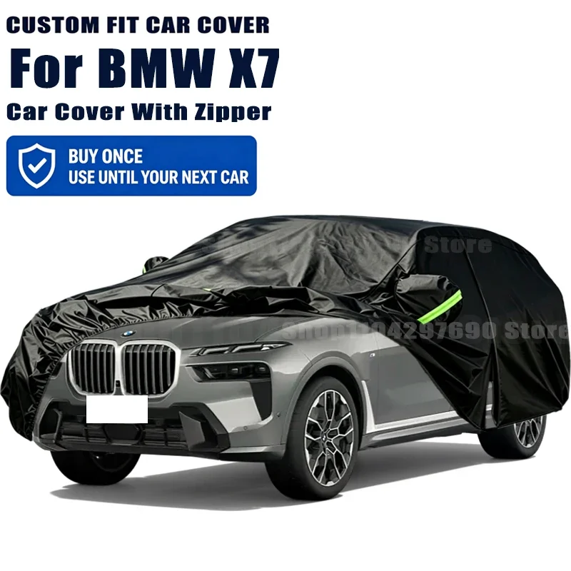 For BMW X7 Outdoor Full Car Cover With Zipper Snow Cover Sunshade Waterproof Dustproof Exterior Protection