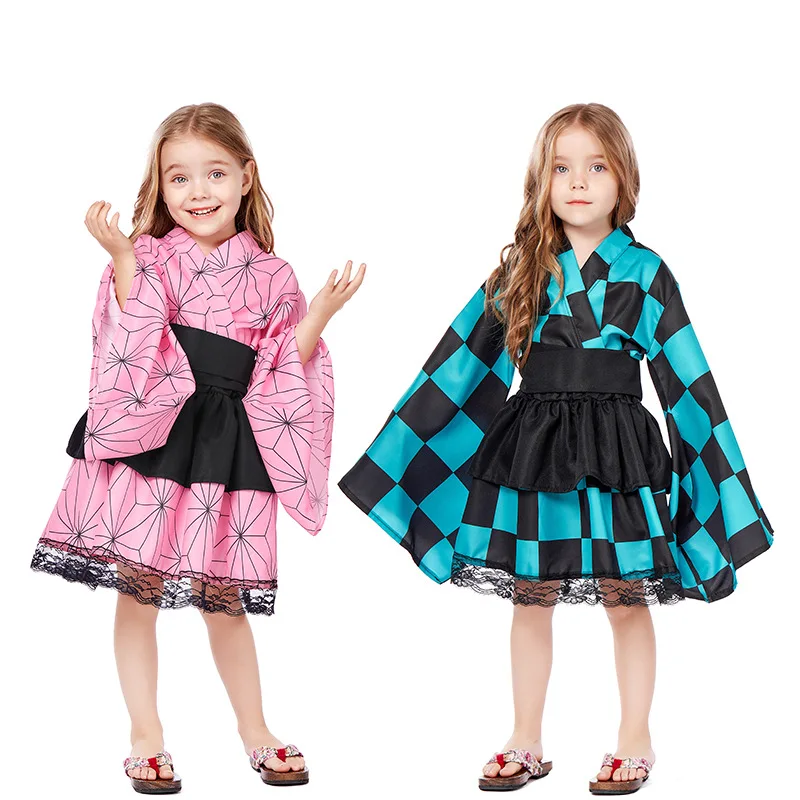 أنيمي دمان تأثيري فستان مُصمم حسب الطلب القاتل وتتسابق Nezuko Kamado الأطفال كرنفال لعب الأدوار فستان كيمونو لمؤتمرات الفتيات