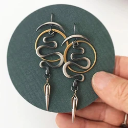 Creative Snake Irregular Geometric Spiral Earrings for Women Vintage Female Awl Small Pendant Earrings oorbellen