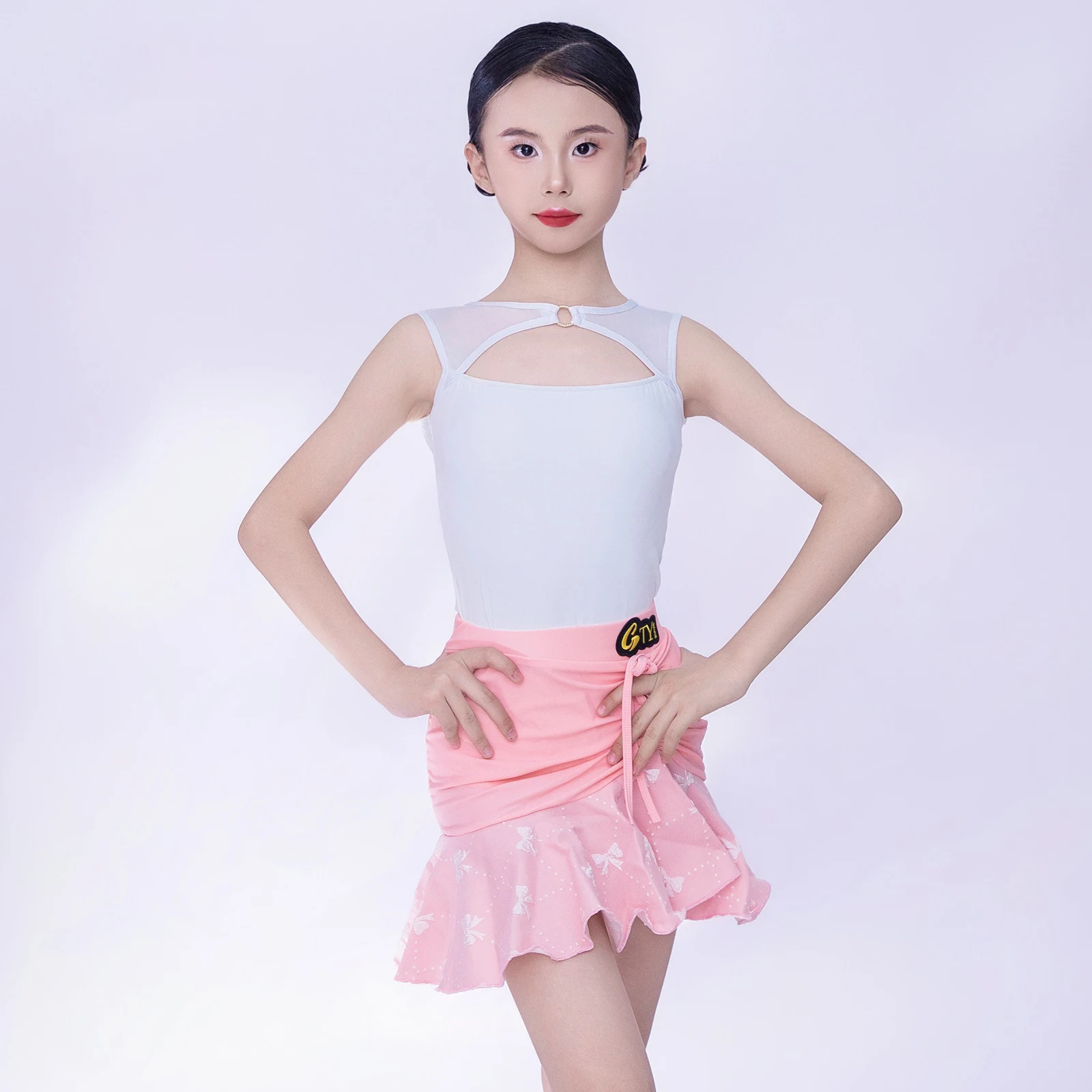 2025 Mädchen Split Anzug Latin Dance Performance Kostüme Ärmelloses Top Chacha Samba Praxis Kleidung Wettbewerb Tragen DQL 11119