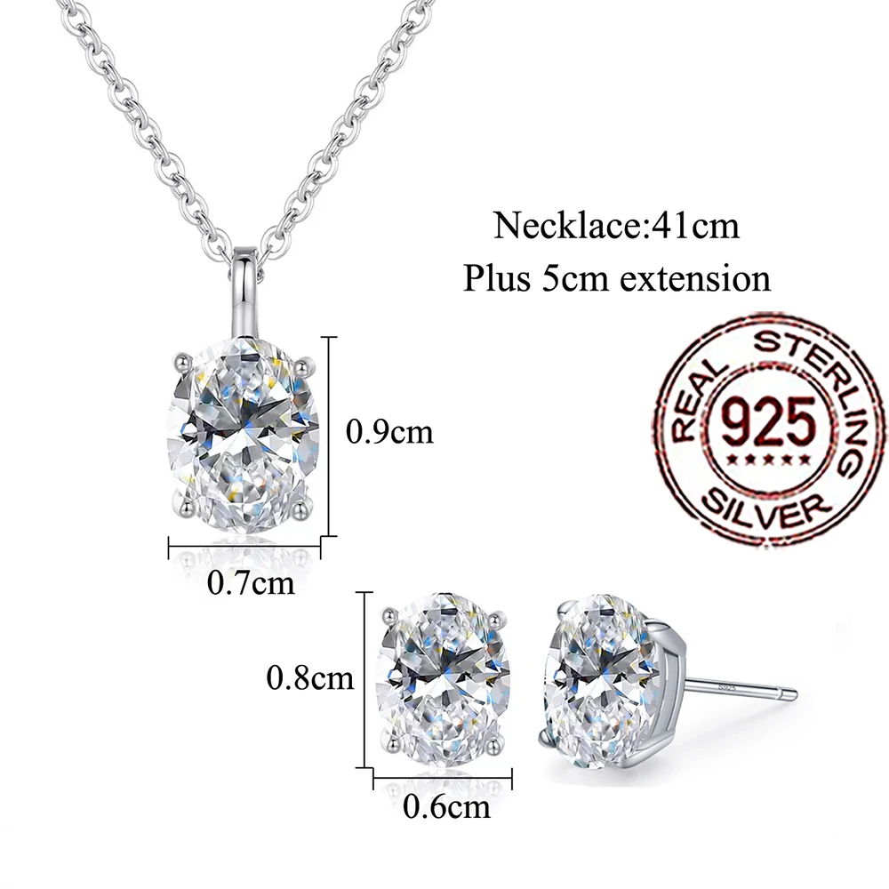 QooLady 925 فضة لامعة مكعب الزركون كبير البيضاوي أقراط قلادة مجموعات للنساء الزفاف ديكور مجوهرات اكسسوارات ST046