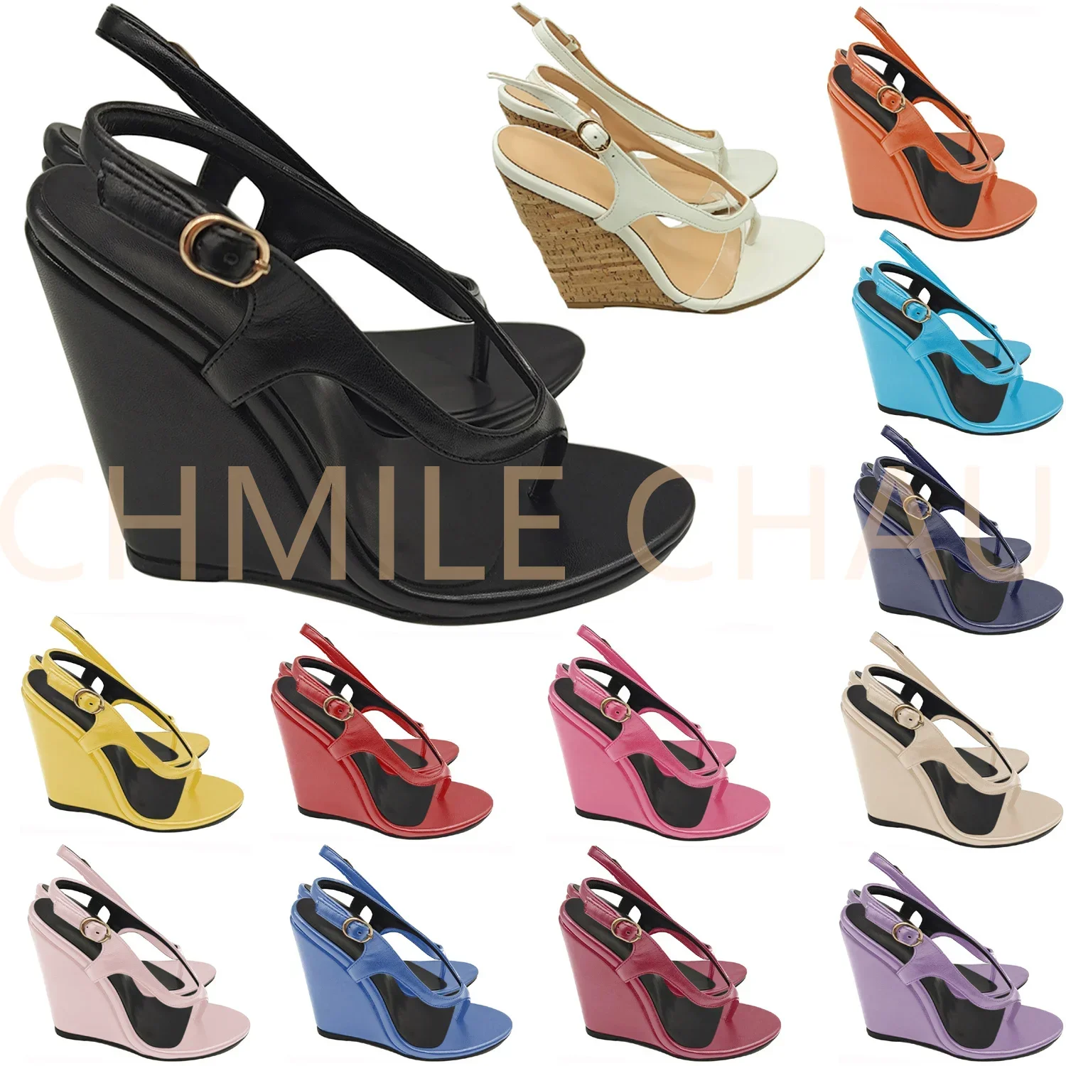 【Measure your feet length before order】Brand Design Luxury Sandals High Heel Wedge Leisure Tongs Slippers Flip Flops 18-CHC-26