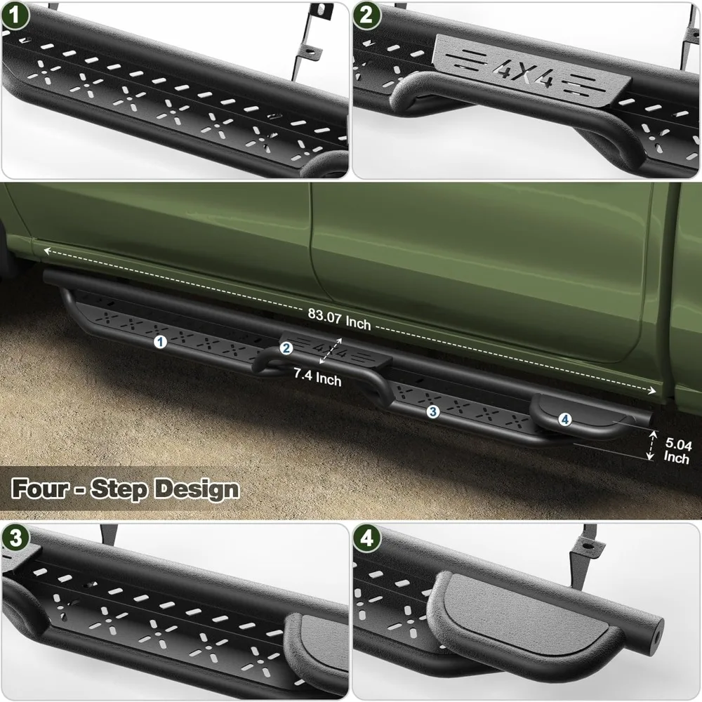 لوحات الجري خطوات جانبية خطوتين مرتفعتين متوافقة مع 2019-2025 تشيفي سيلفرادو وجي إم سي سييرا 1500، 2020-2025 شيفروليه سيلف #4