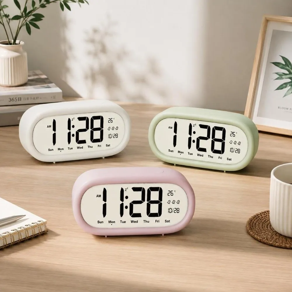 1PC Large Screen Digital Alarm Clock Clear Numbers Temperature Display Desktop Clock Digital Display Snooze Function