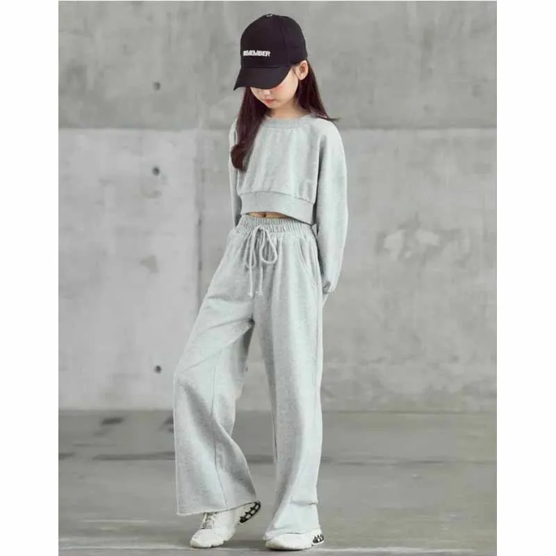 ZOETOPKID Mädchen Einfarbige Sets Kinder Langarm-Kurzpullover mit Hose 2-teilig Frühling Herbst Neue Kinder Mode Freizeitanzug – Detail 7