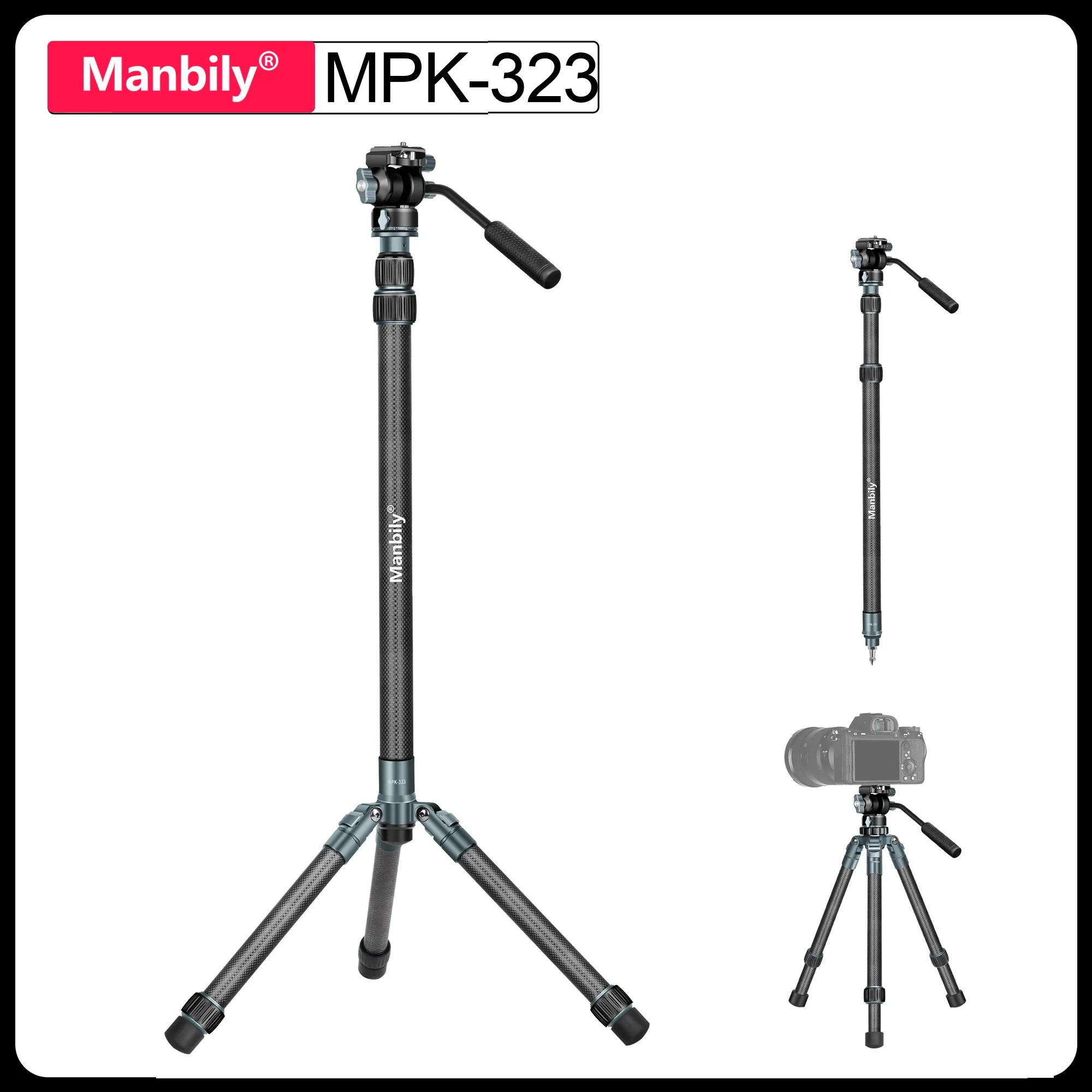 

Manbily Carbon Fiber Camera Travel Tripods Portable Photographic Monopod Tripod MPK-323 (Grey)