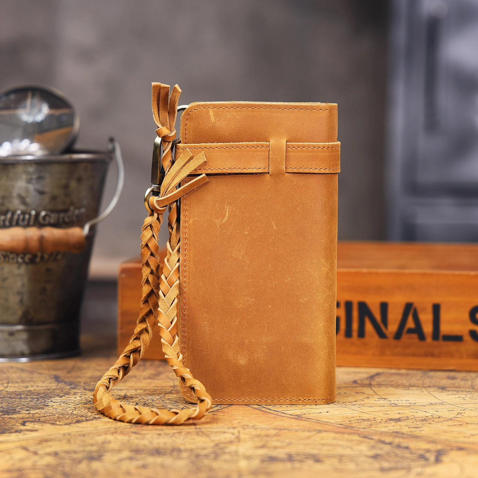S.WORKER Vintage Crazy Horse Leder Geldbörse Handgefertigte Herren Echtleder Lange Geldbörse Taschenbrieftasche Clutch Bargeld- und Kartenhalter – Detail 17