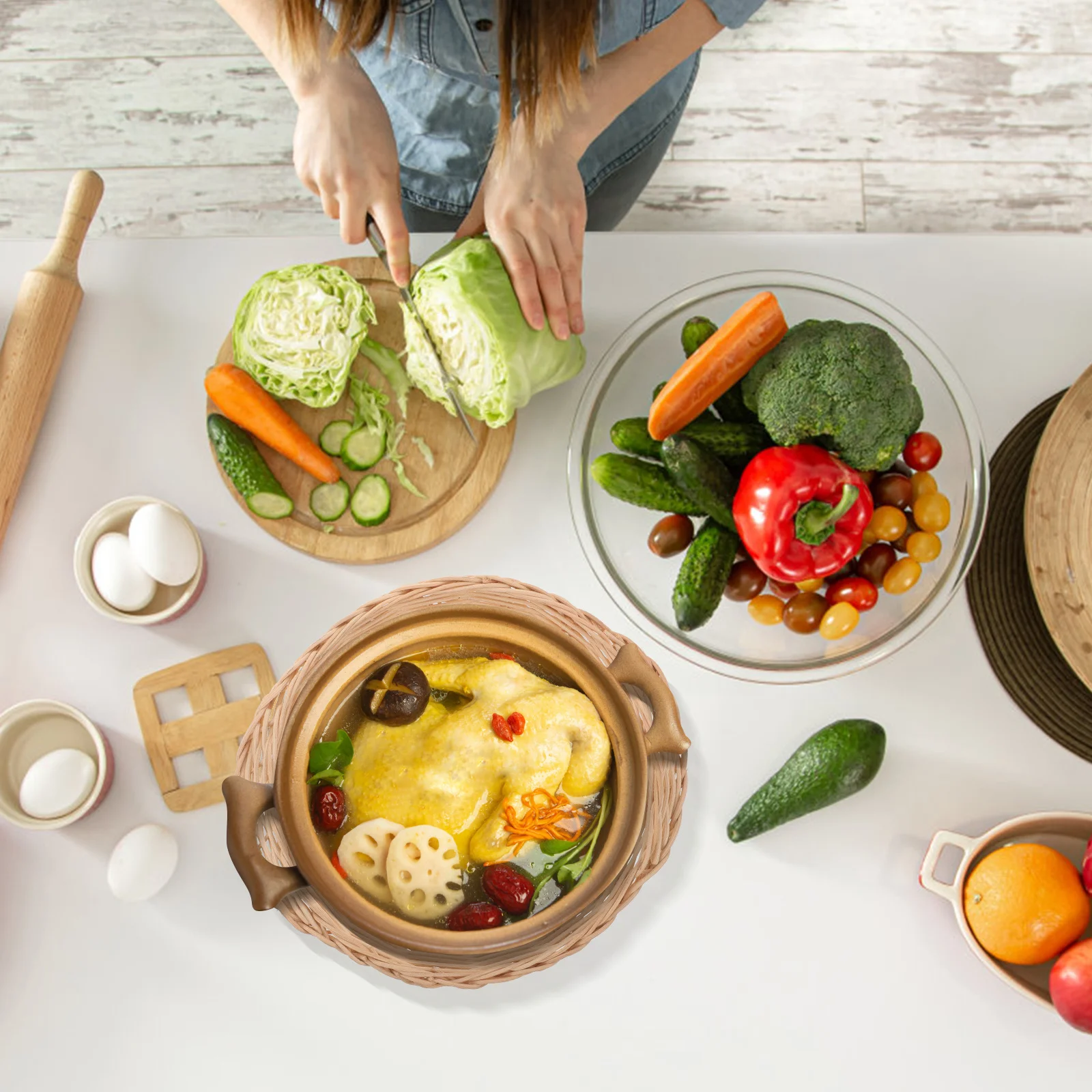 

Woven Casserole Holder Heat Insulation Pot Basket For Kitchen Dining Tableware Stone Bowl Stand Household Cookware