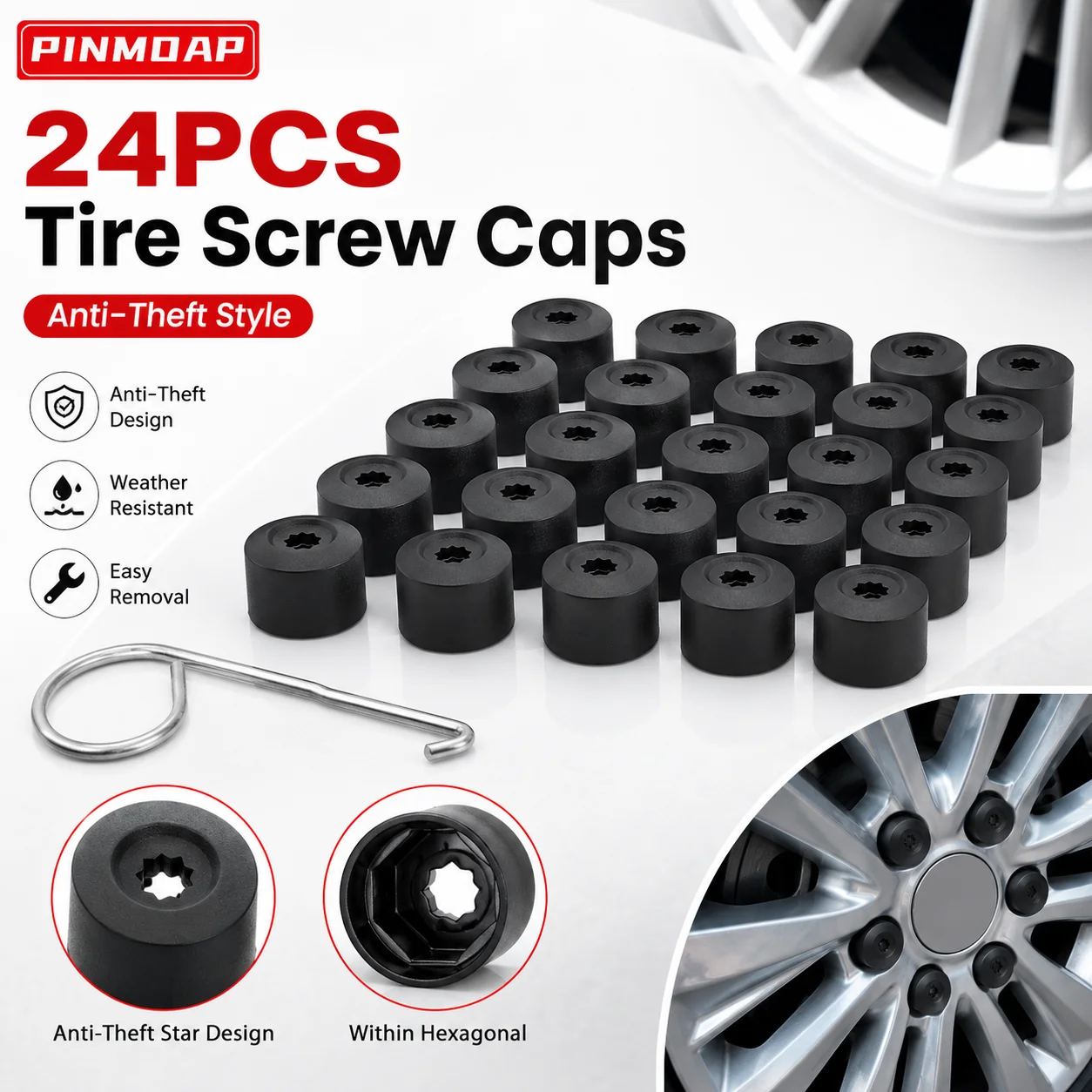 24pcs 17mm Car Tire Screw Kit For VW Golf Mk4 Black Bolt Cover Dust And Rust Resistant Tire Screw Protection Cover