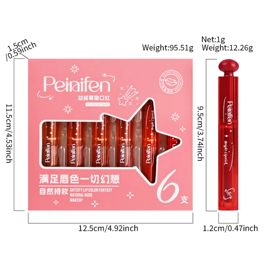 غطاء شفاه مقاوم للماء بـ 6 عصا تدوم طويلاً - أحمر شفاه لامع طويل مع سطح شفاف - هدية مثالية لعيد الميلاد لها