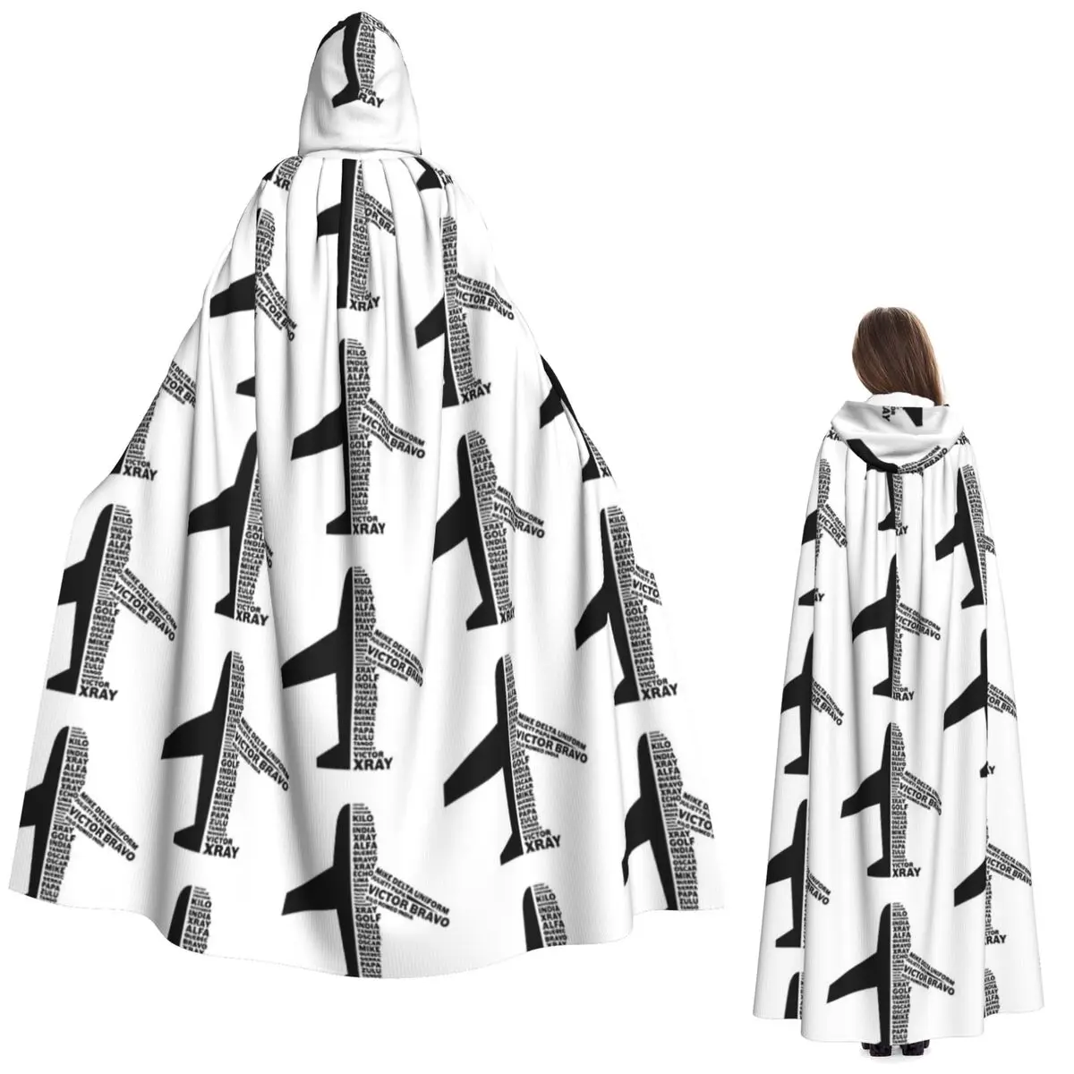 

Фонетический алфавит Пилот Самолет Забавный авиационный подарок Длинный плащ с капюшоном Ведьма Средневековый костюм Накидка для косплея Хэллоуин Вечеринка