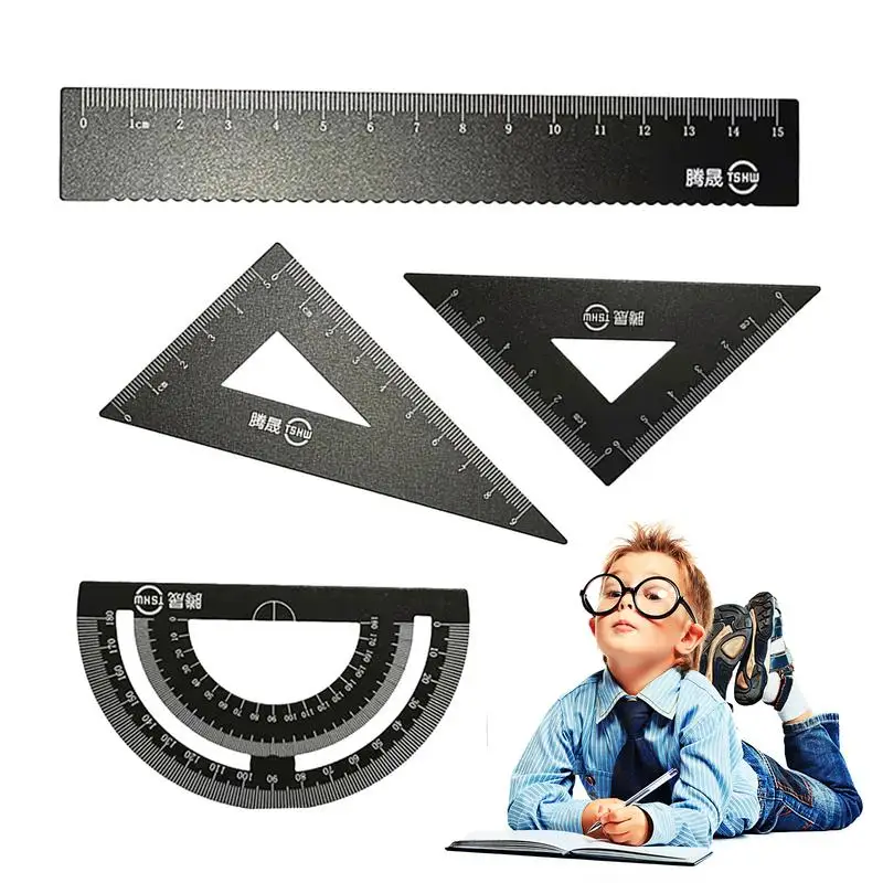 

Math Geometry Ruler 4pcs Portable Math Learning Aids Aluminum Alloy Ruler Practical Measuring Ruler Math Geometry Tool