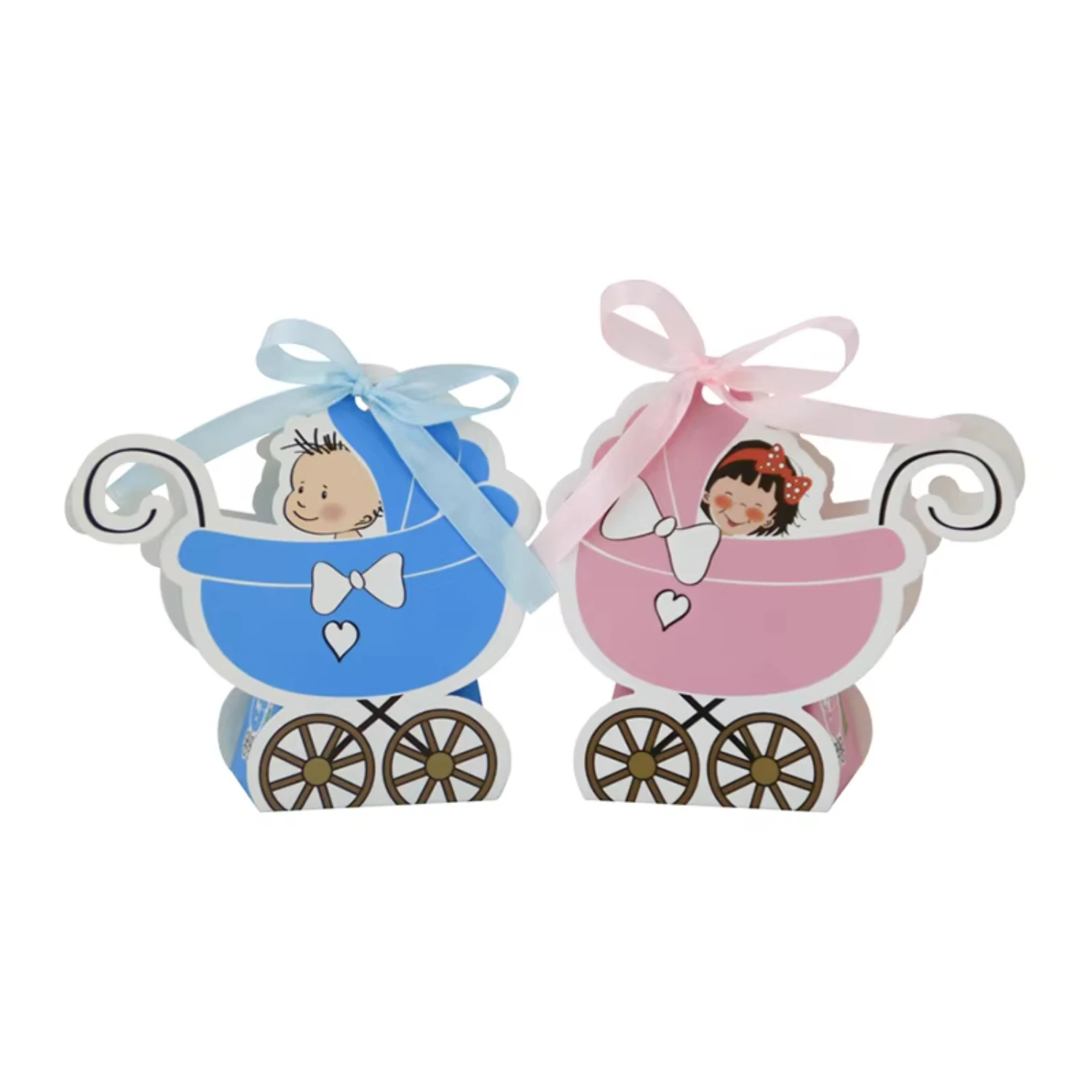 50pcs  Baby Carriage Shape Candy Box for Baby Shower Small Gift Packing Box Paper Gift Box with Ribbon