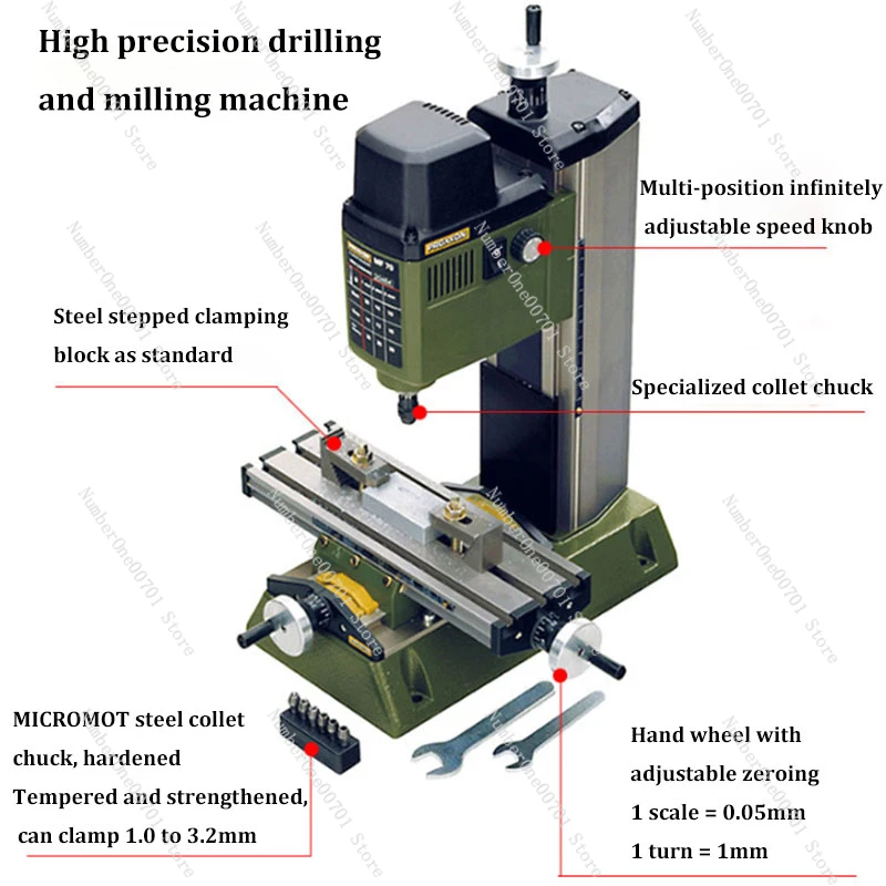 Milling Machine MF70 Bench Driller Woodworking Lathe with Optional Dividing Head Chuck Tungsten Steel Cutter Bits Vise