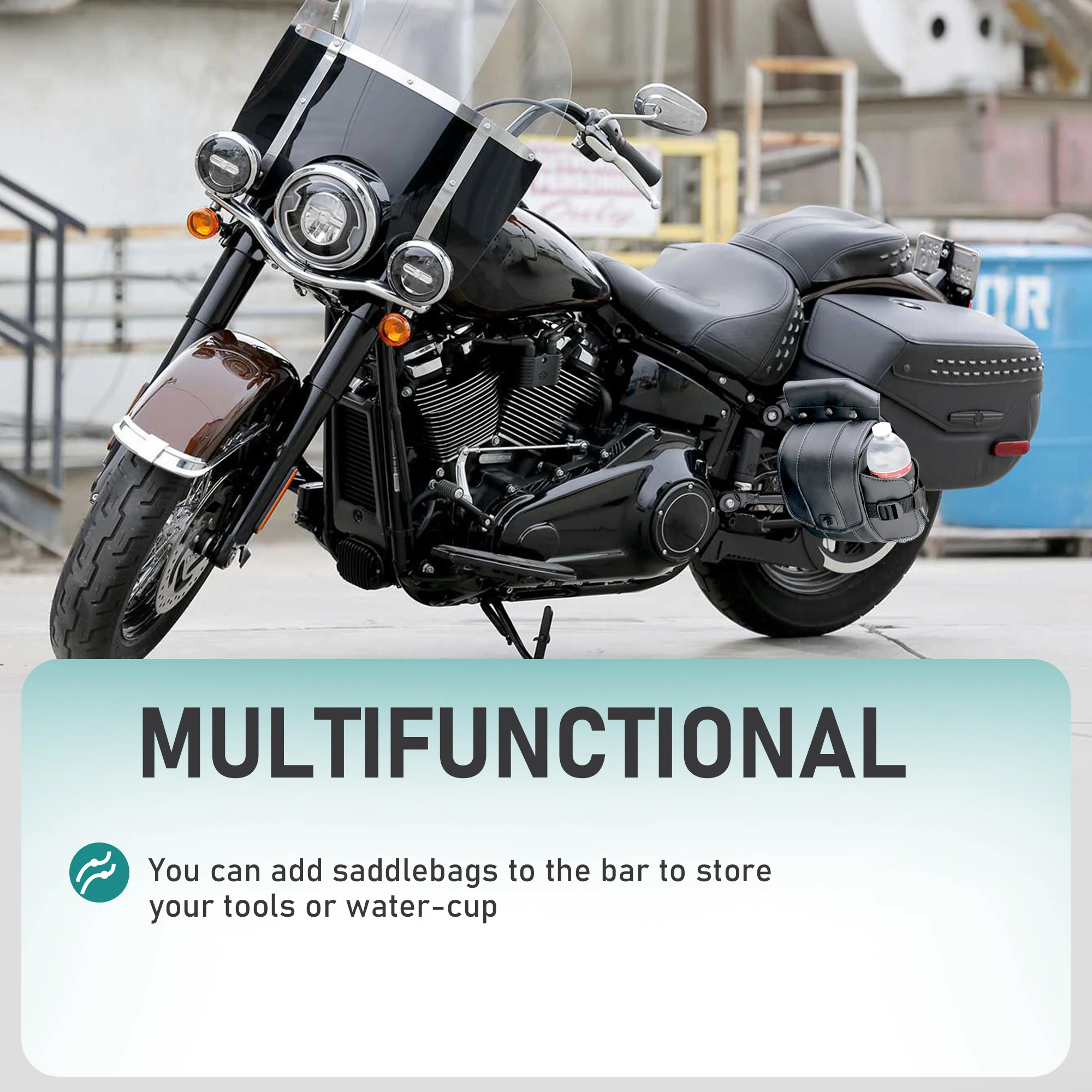 모키토다라 오토바이 리어 볼트온 새들백 가드 크래시 바 (할리 2018년식 이후 소프테일 헤리티지 클래식 FLHC FLHCS용), 블랙