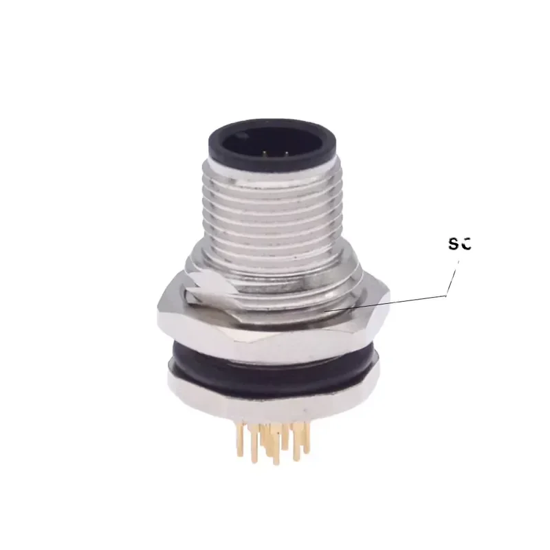M12 Panel Connector 12 Pin Male A Code PG9 Classic Side Threaded Front Type with PCB Pins