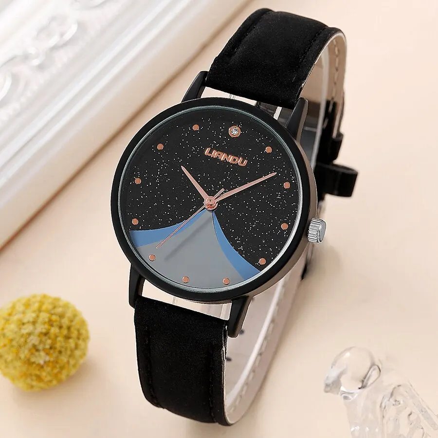 1pc Women Quartz Watch With Qpc Heart Bracelet Fashion Casual Round Pointer Quartz Watch Dainty Black Heart Bracelet Set