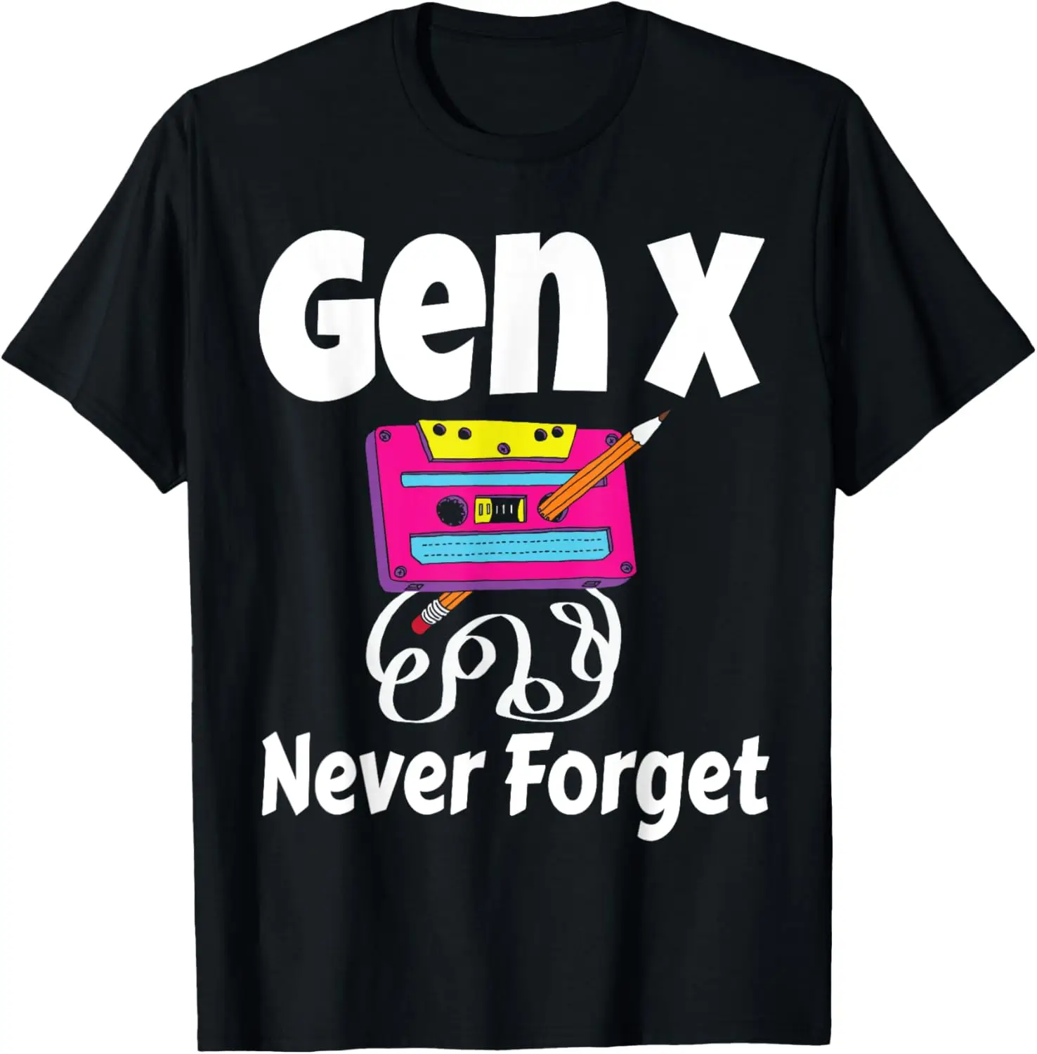 Забавная футболка Gen X Never Forget Cassette Tape Pencil Nostalgia