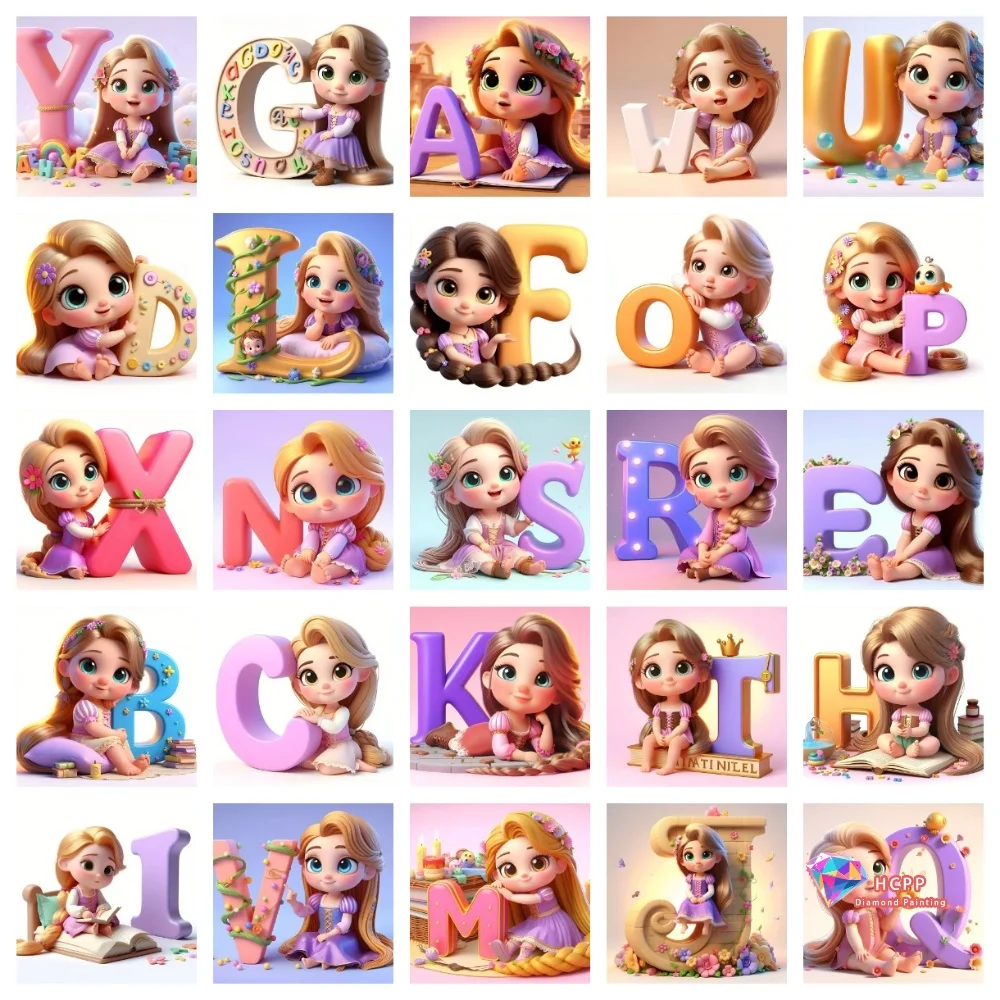 2026 cuadrado redondo diamante bordado dibujos animados DIY 5D arte diamante pintura carta Disney Rapunzel bebé princesa regalo personalizado