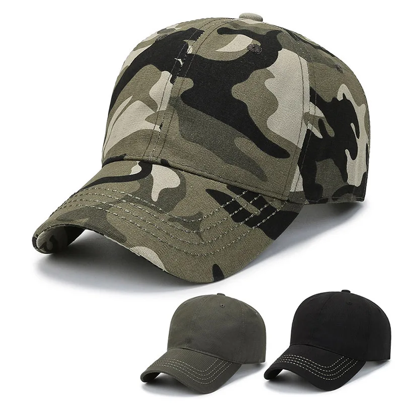 Army Green Camouflage Male Baseball Cap Solid Cotton Adjustable Snapback Sunhat Outdoor Sports Tactical Dad Hat