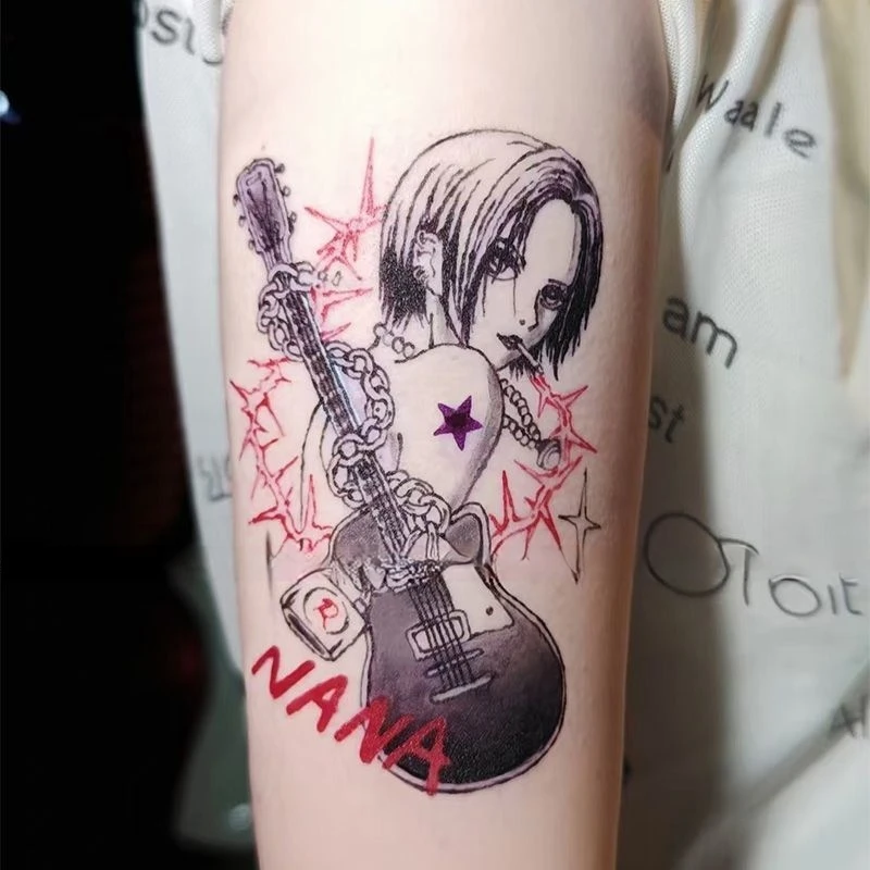 

Anime Nana Oosaki Temporary Tattoos Durable Guitar Lifelike Cartoon Waterproof Fake Tattoo Sticker Realistic Body Art Tattoo