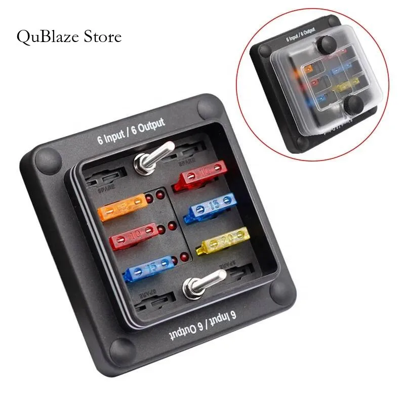 

6 Circuit Fuse Box With IP65 Waterproof Protection Cover LED Warning Indicator For Car Marine RV Truck