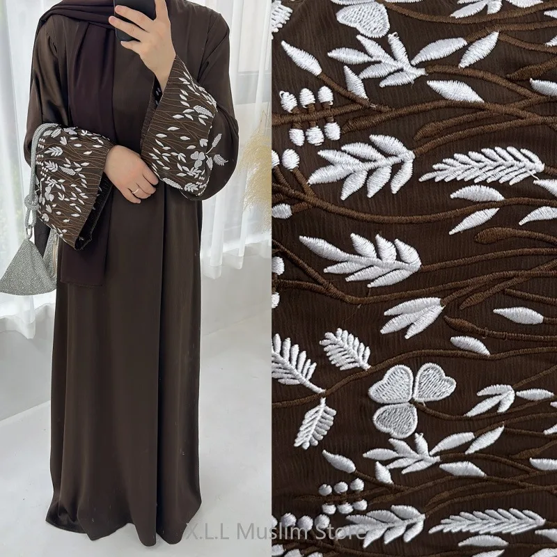 Jilbabs Closed Abaya Leaf Embroidery Elegant Eid Ramadan Women Abayas Simple Kaftans Dubai Robe Caftan Femme Marocaine With Belt