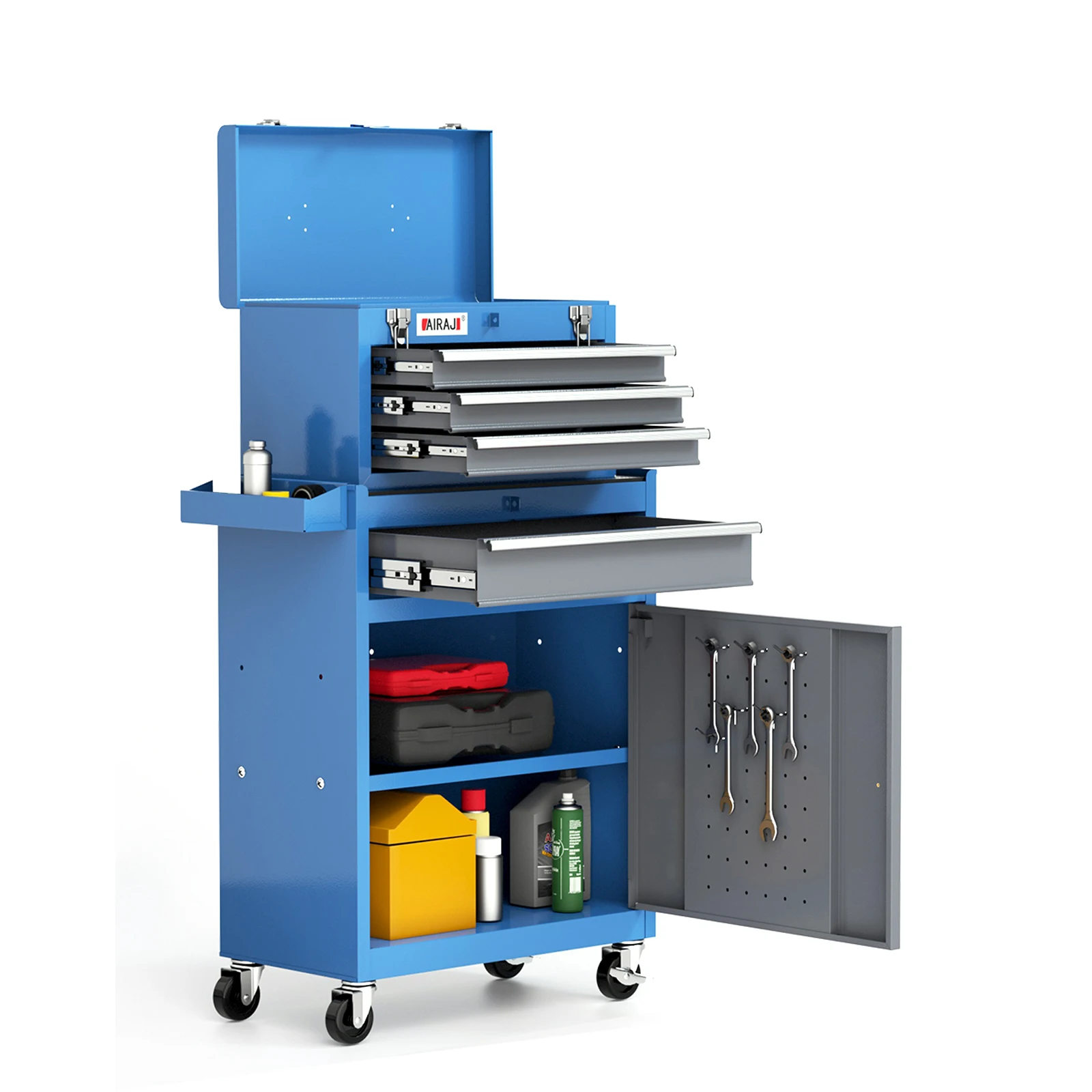 AIRAJ 4-Drawer Rolling Tool Box with Wheels,Includes 5 Free Hooks and 6 Organizer Tray,for Repair Shop Workers,