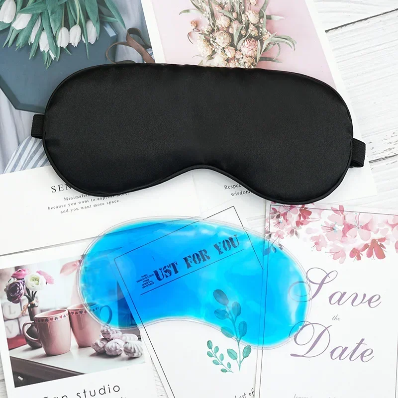 Silk Eyeshade Sleeping Eye Mask Cover Patch Travel Relax Eyepatch Blindfold Sleep Aid Masks with Ice Bag Shade Light Women Men