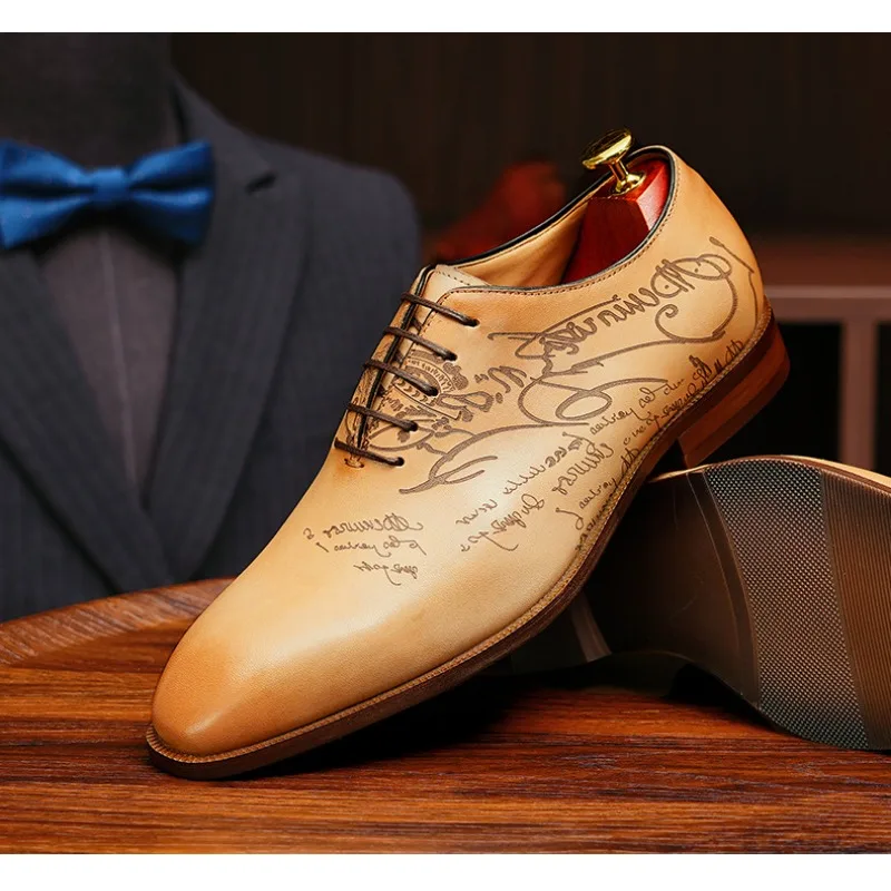 2024 Luxury Brand Men Leather Shoes Lace Up Pointed Toe Mixed Colors Brogues Oxford Mens Dress Shoes Wedding Office Shoes Men