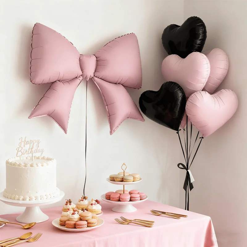6 Stück Große Herzförmige Folienballons mit Rosa Schleifen für Hochzeit Brautparty Geburtstag Eröffnungsfeier Dekoration