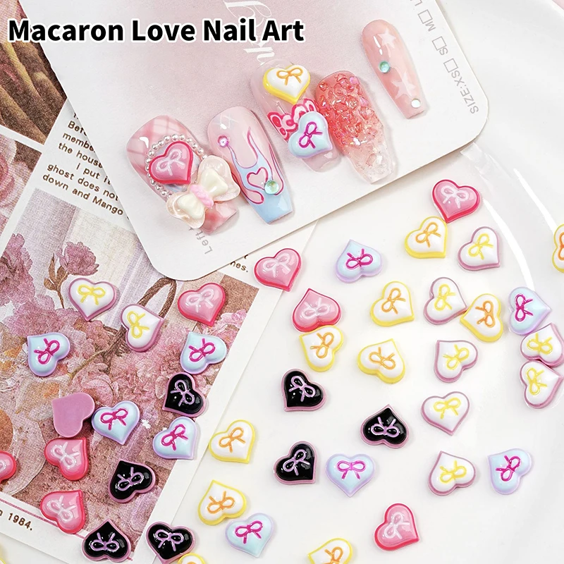 10 Pcs/Bag Mixed Resin Love Heart Nail Art Decorations 3d Acrylic Charms Kawaii Colorful Bow Rhinestone Diy Manicure Tools Parts