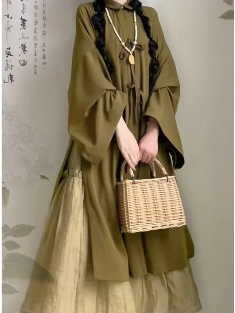 Hanfu Set pakaian Wanita Musim Semi dan Gugur, rok gaun rempel ditingkatkan Retro gaya Tiongkok baru 2023 Set dua potong y2k Cosplay